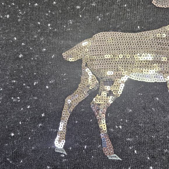 Karen Scott Womens XL Christmas Sweater Black Sequin Reindeer Holiday Party Fun - Picture 9 of 16